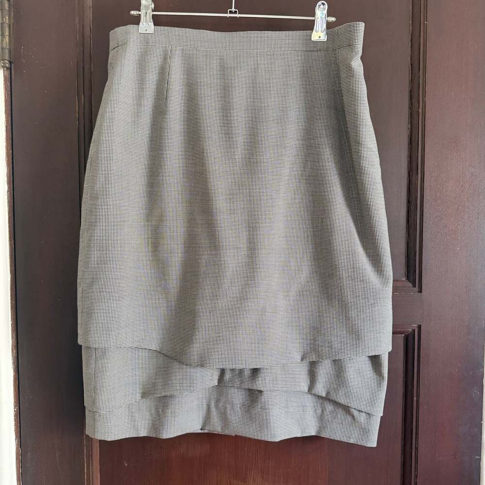 ESCADA | 80s Vintage Wool Silk Blend Houndstooth Multi Layer Pencil Skirt 42 12